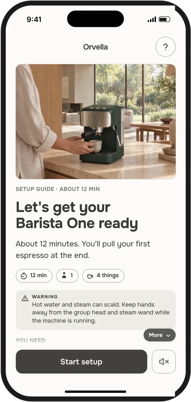 The Orvella setup guide on a phone